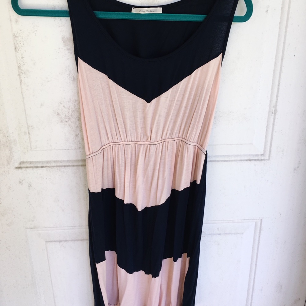 Navy & Light Pink Color Block Sun Dress